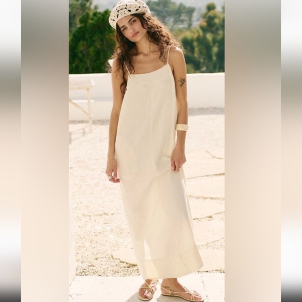 NWT FREE PEOPLE FREE EST ASPEN LINEN MAXI DRESS "Tea Cookie" Size Small